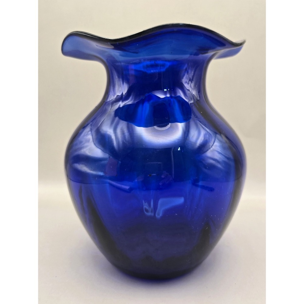 Vintage Indiana Glass Vase Cobalt Blue "Illusions" Pattern Mid-Cen. B#37